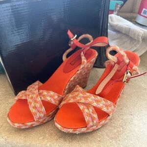 Angie Braided Twine Mid Size Wedge Orange and Pink